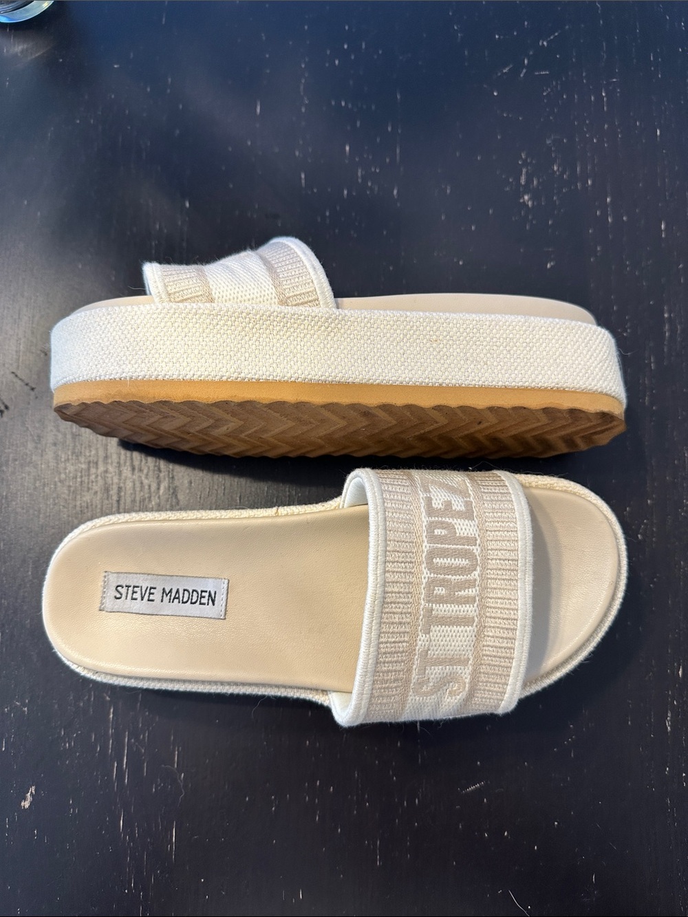Steve Madden Cream Platform ST TROPEZ Slide Sandals